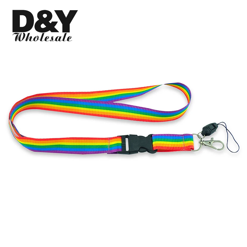 Rainbow Stripes Lanyard Neck Strap Rope Mobile Cell Phone ID Card Badge Holder with Keychain Keyring Anti-lost 6pcs/lot Designer