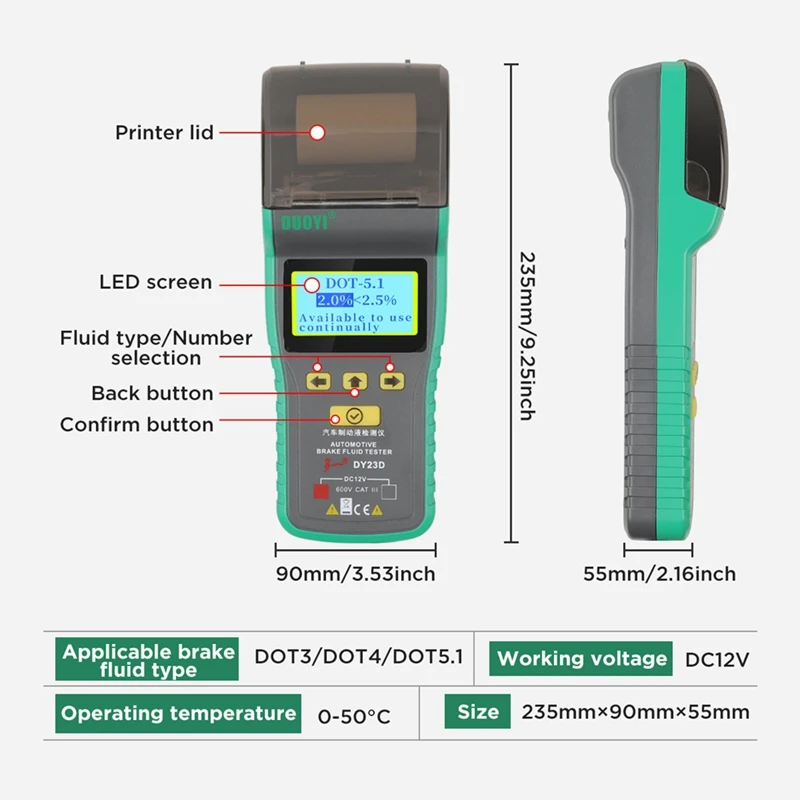 DUOYI DY23D Brake Oil Tester Digital Display Sound And Light Alarm Water Content Tester