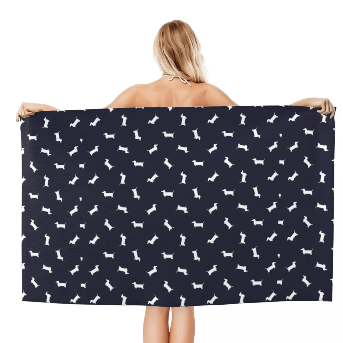 Custom Dachshund Cartoon Pattern Beach Bath Towel Microfiber Wiener Sausage Dog Shower Sports Yoga Towels