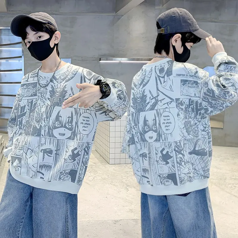 

2025 New Arrival Boys' Crewneck Sweatshirt Spring Autumn Big & Mid Size Kids Stylish Eye-Catching Street-Style Chic Top