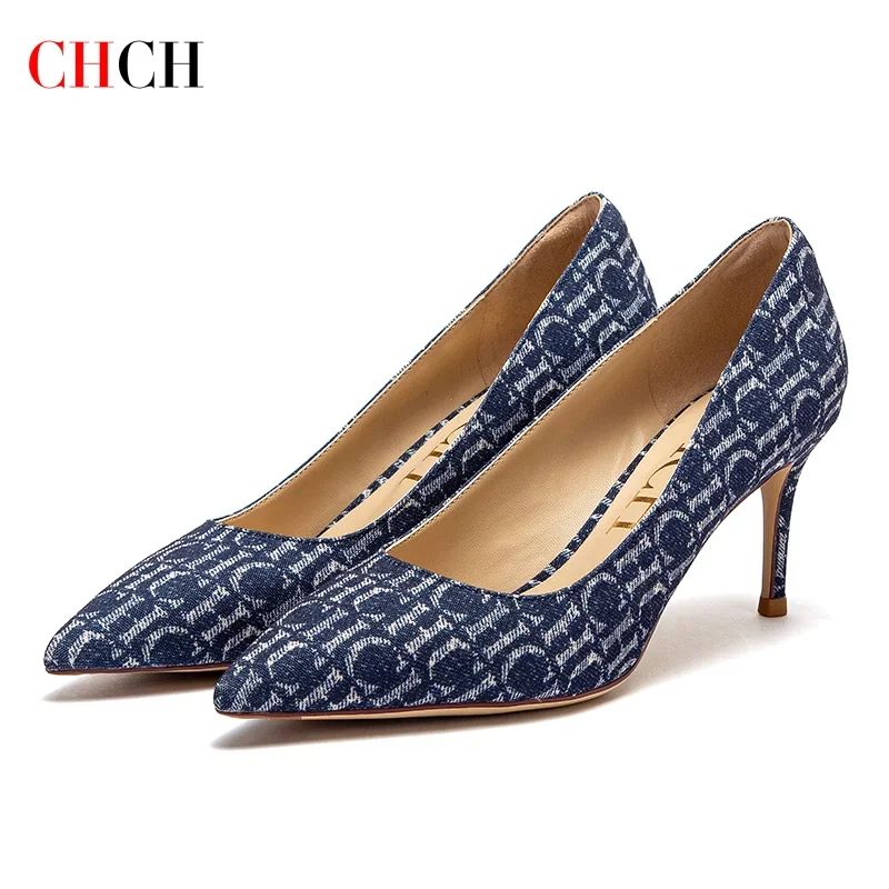 Women's High Heels Autumn New Fabric Pointed Business CHHC Women's Shoes 7cm