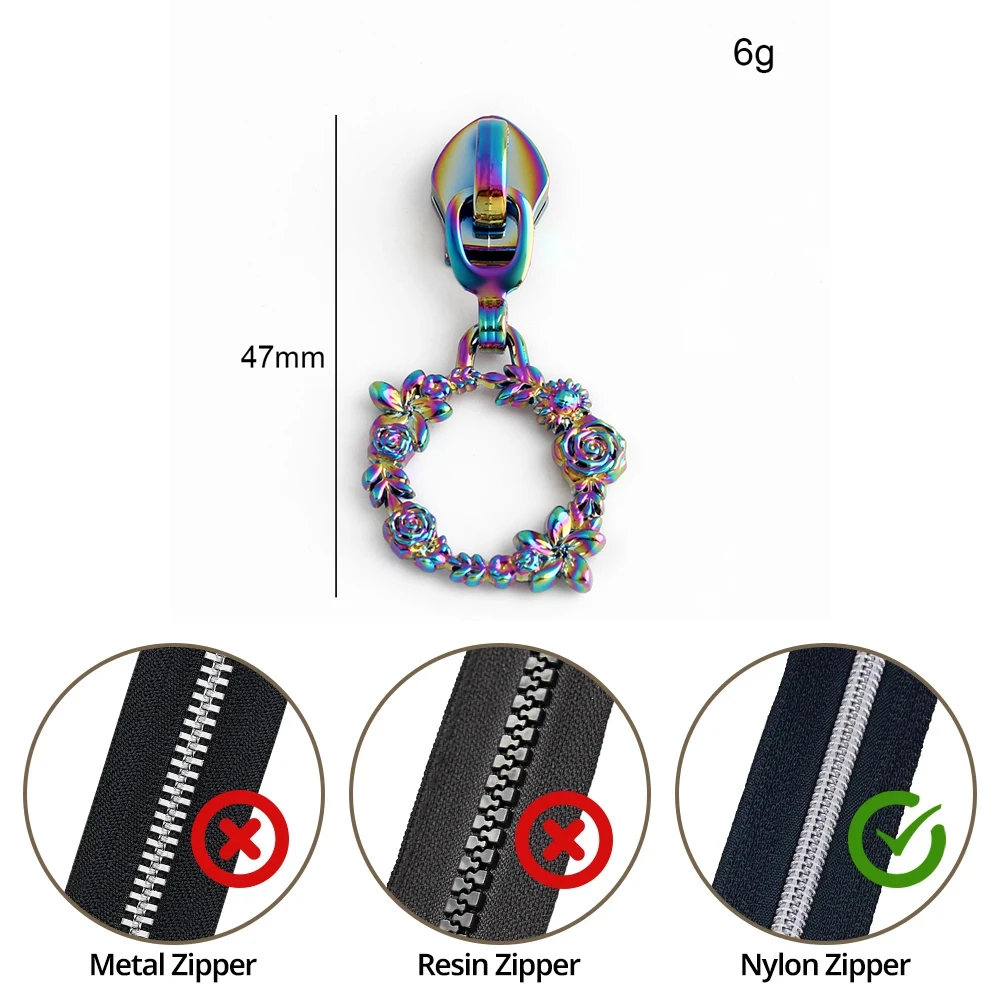 10-50-100PCS Flower Wreath Ring Shape 5# Nylon Zipper Sliders Head For Purse Bags Zip Pendant Repair Garment Decor Accessories