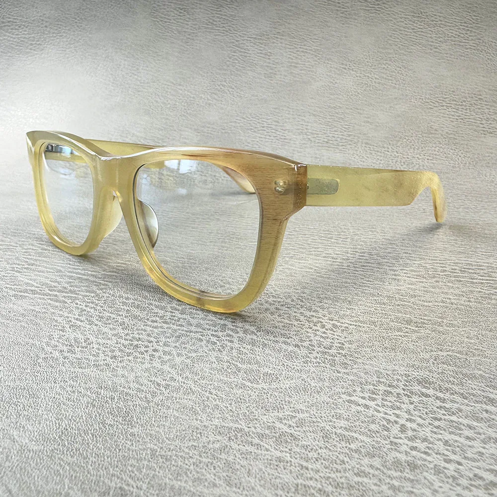 

Man Women's Glasses Frames Unique Myopia Lenses Eyeglasses Vintage Square Handmade Honey Horn Prescription Eyeglass Frames