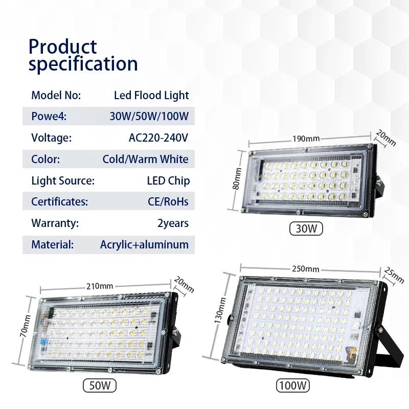 Imagem -02 - Holofote Led Impermeável Lâmpada de Rua Iluminação do Jardim Refletor ao ar Livre Ip65 50w 100w 220v 240v