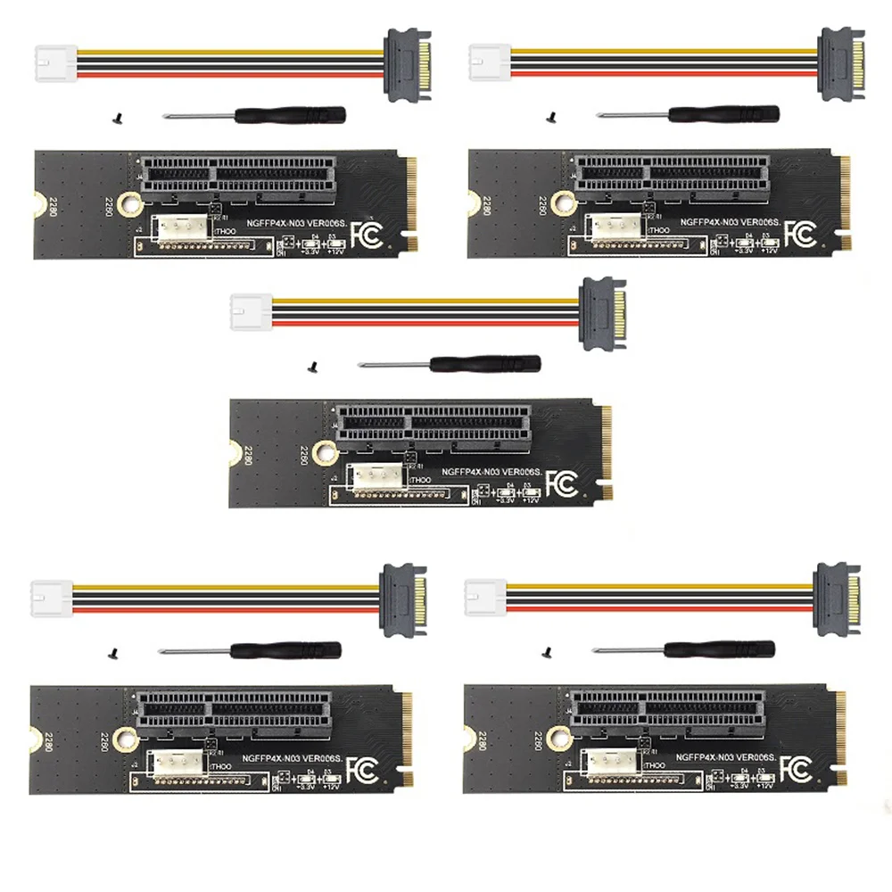 

5 комплектов адаптеров NGFF M.2 — PCI-E 4X Riser Card M2 Key M — PCIe X4 со светодиодным индикатором напряжения для ETH Bitcoin Miner