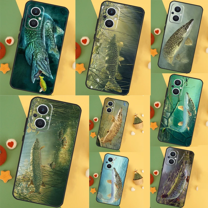 Pike Fish Fishing Lure Case For OPPO Reno 8 7 6 5 4 Lite 10 Pro 11F 4Z 5Z 8T OPPO Find X2 X3 X5 Lite X6 Pro Cover