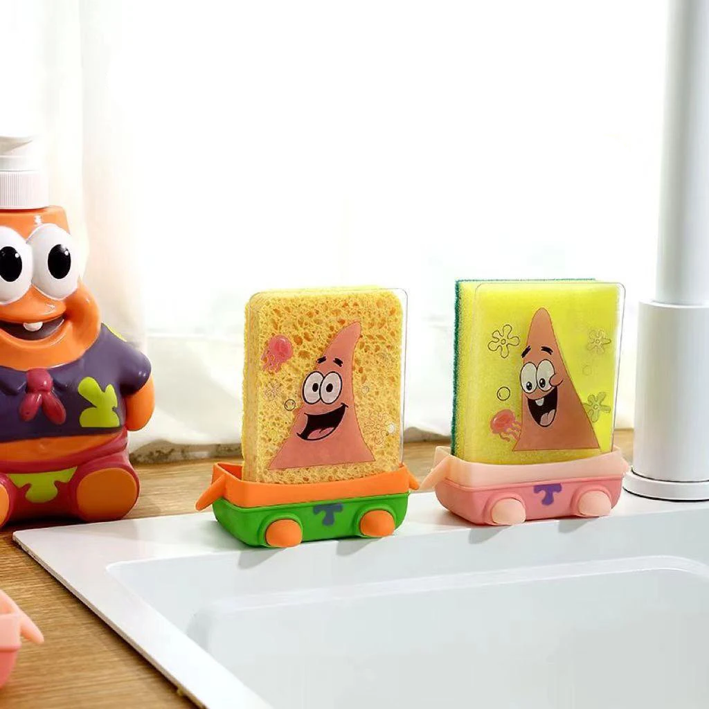 Kitchen sink drain rack with wood pulp sponge set, reusable sponge for scrubbing, suitable for kitchen, bathroom -