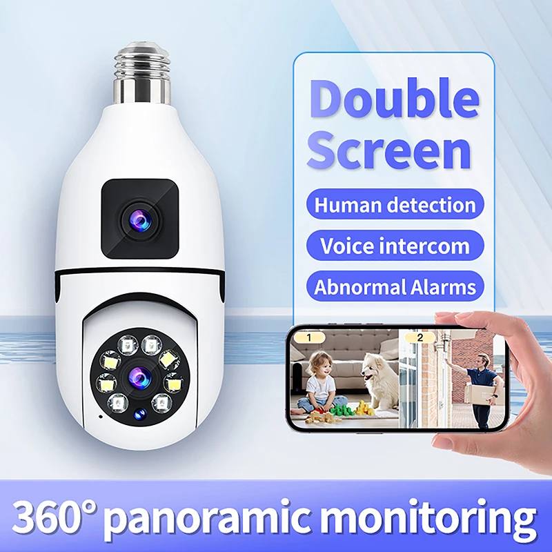 E27 Wifi Dual Lens Camera 1080P 5MP 4K PTZ Surveillance Camera CCTV Outdoor IP Cam Security Smart Home AI Tracking