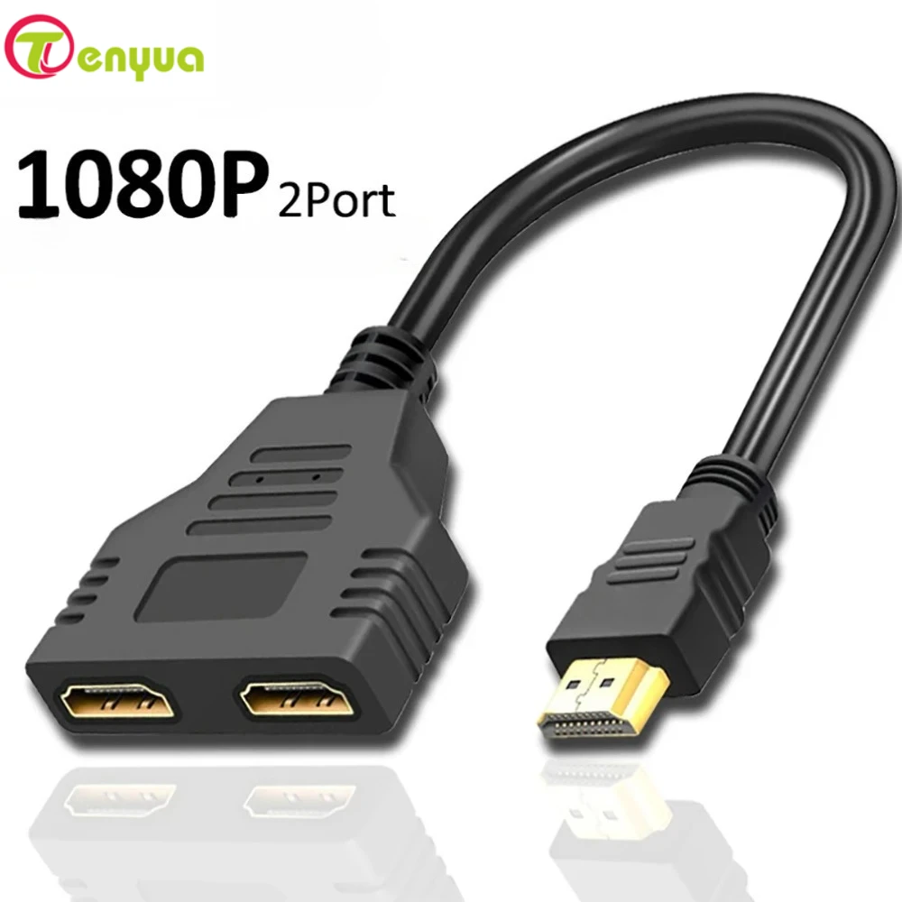 HD 1080P HD Splitter Dual Port 1 in 2 Out Cable Male To Female HDTV Adapter For Laptop TV Box Monitor HD-Compatible Splitter