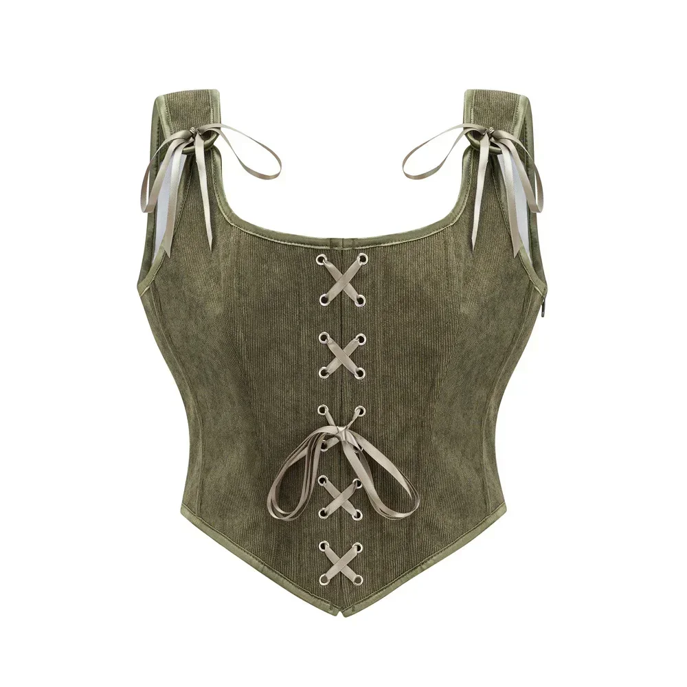 

Gothic Vintage Overbust Corset Crop Tops Women Bustier with Straps Bodice Camisole Medieval Renaissance Corselet