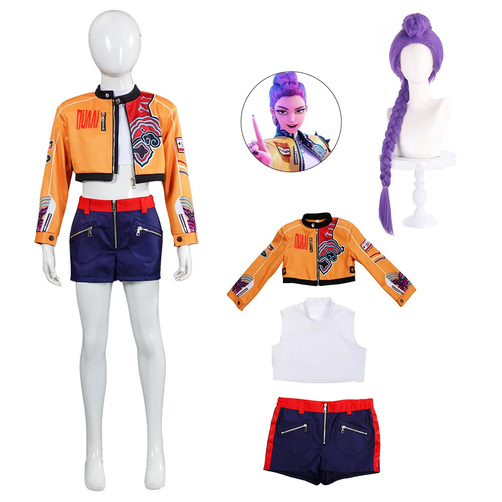 

Children Huntrix Rumi Cosplay Costume KPop Demon Hunters Full Set Clothing Stage Performance Accessories Halloween Dress Up Wigs