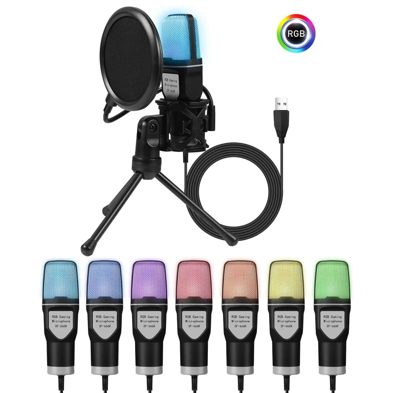 Micrô động có dây RGB USB Micro điện dung Sử dụng rộng rãi Micro điện dung E8BA