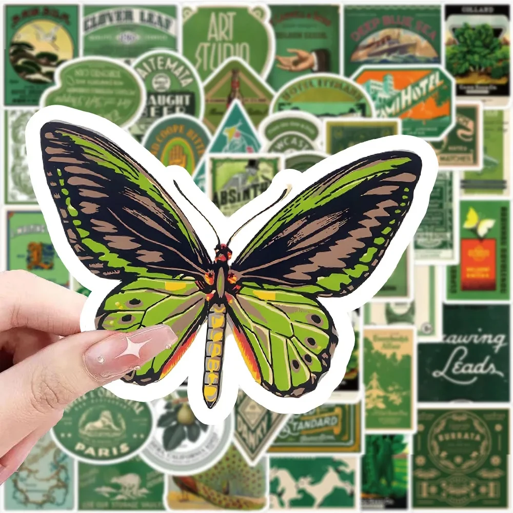 10/30/63pcs Vintage Green Style Label Graffiti Stickers DIY Phone Diary Laptop Retro Cartoon Waterproof Decal Sticker Decoration