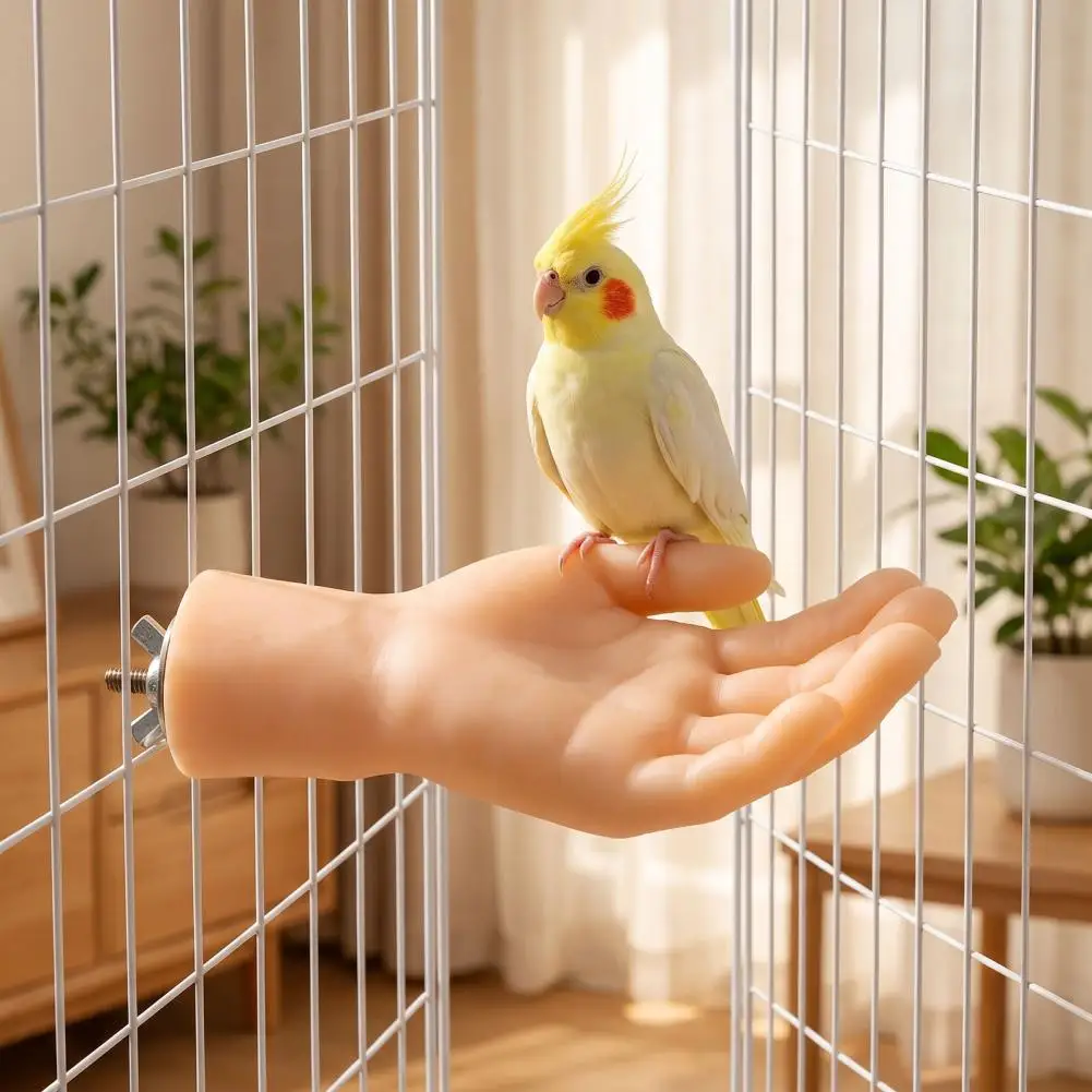 Training Perch for Birds Hand-shaped Parrot Perch Stand with Screw Fastener Non-slip Bird Cage Perch for Budgie Cockatiels