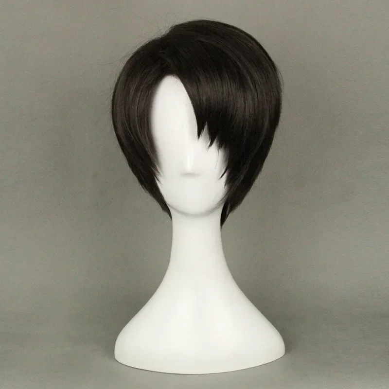 Ataque em titã levi ackerman anime cosplay perucas para homem curto em linha reta dos desenhos animados festa de alta qualidade cabelo sintético b + peruca boné