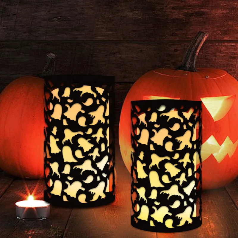 6pcsHalloween Hollow Ghost Candle Surround（Candles not included），Halloween candle decoration set for party table atmosphere setu