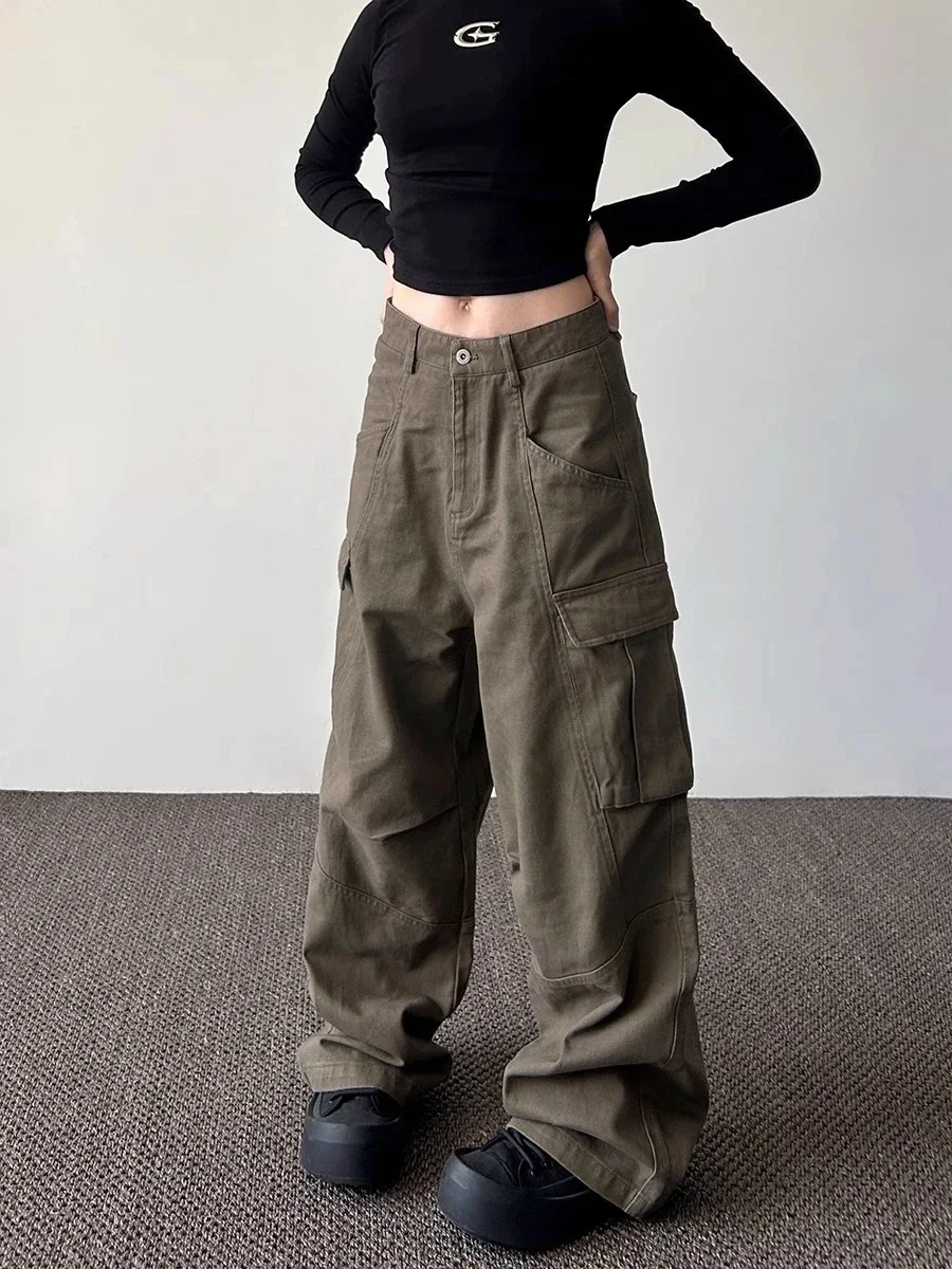 

Women's Baggy Wide Leg Denim Trouser Female Clothes American Vintage 2000s Style High Waist Brown Jeans Pants