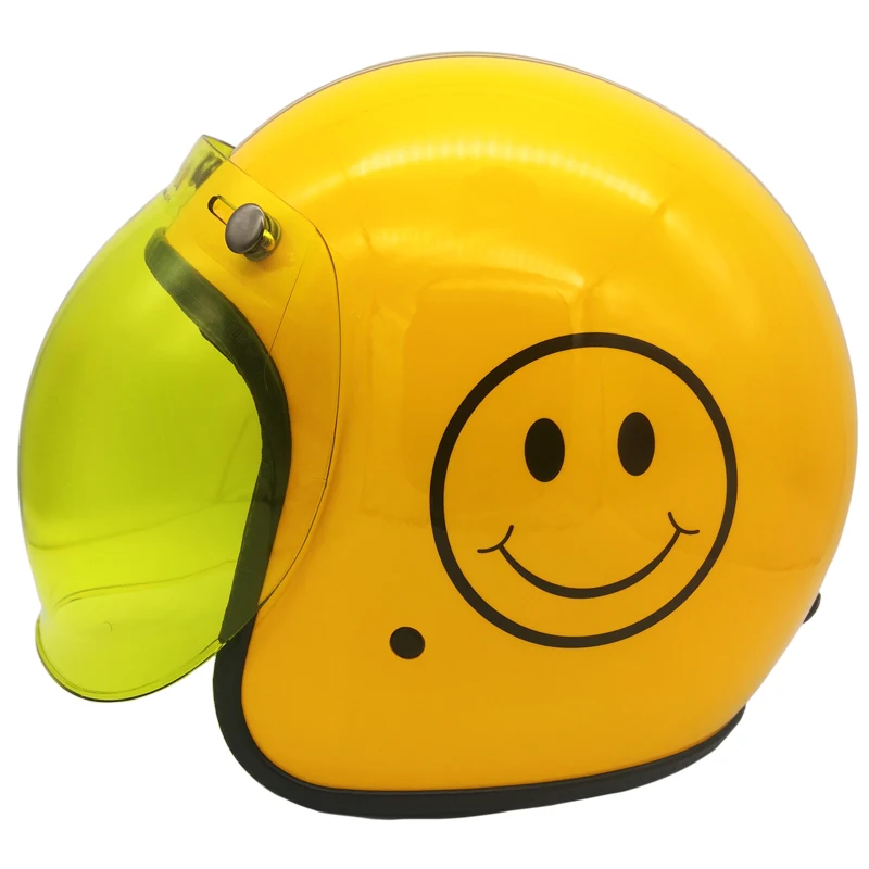 Headbone Vintage Motorcycle Helmet Casco Retro Motorbike Helm Yellow Smile Moto Bike Mini 3/4 Open Face Helmets