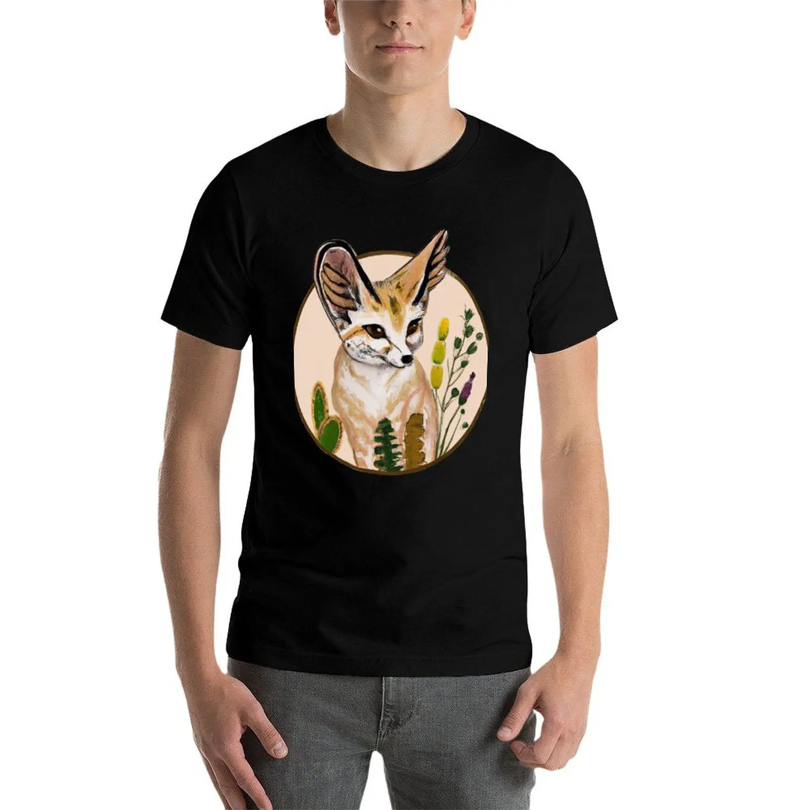 

Fennec fox among desert flowers T-Shirt man t shirts for men man t shirt summer T-Shirt