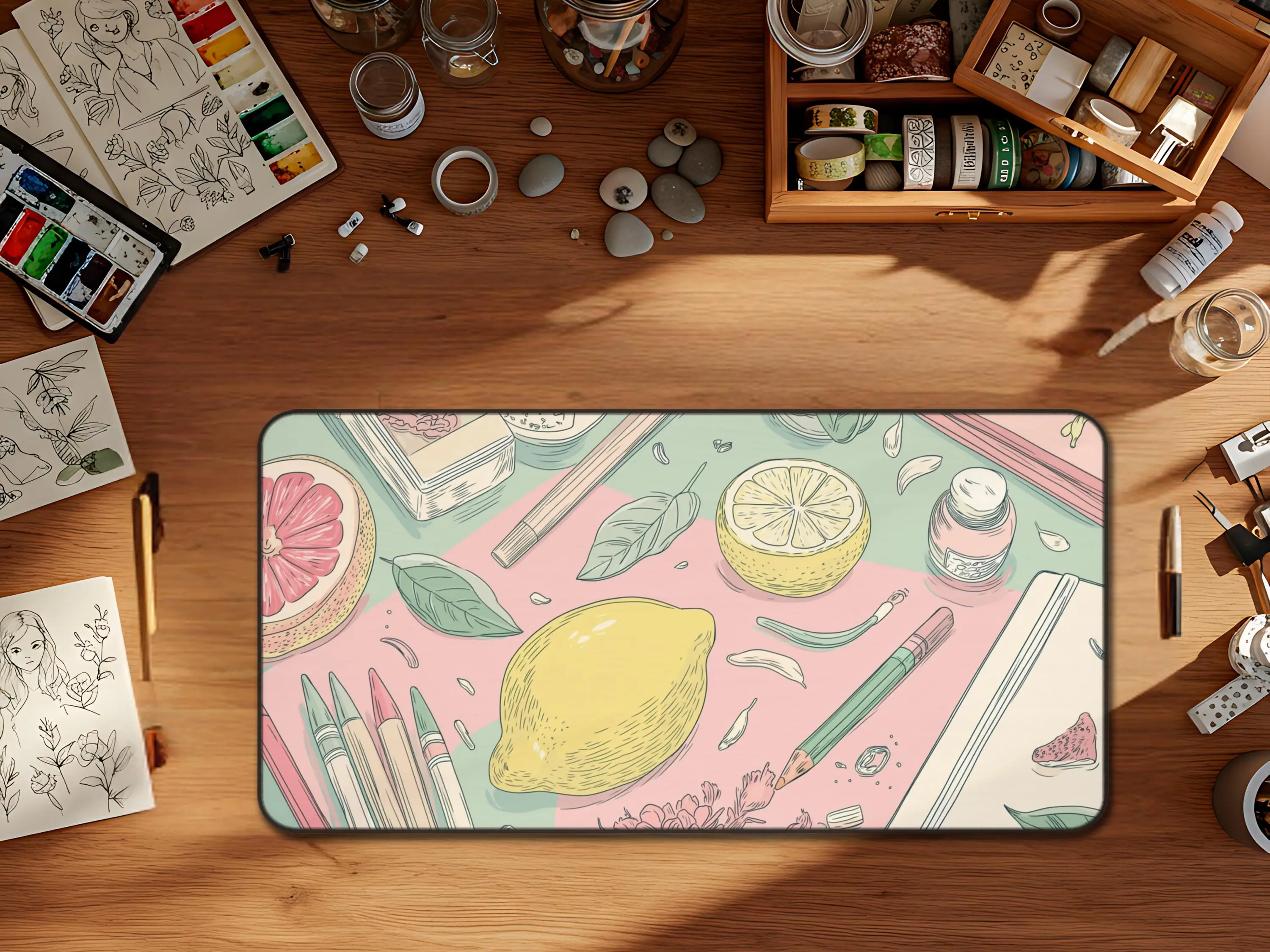 Cute Pastel Lemon Desk Mat, Adorable Fruit Mouse Pad, Suitable for Gamers, Soft and Stylish Mouse Pad, Cute Room Decoration