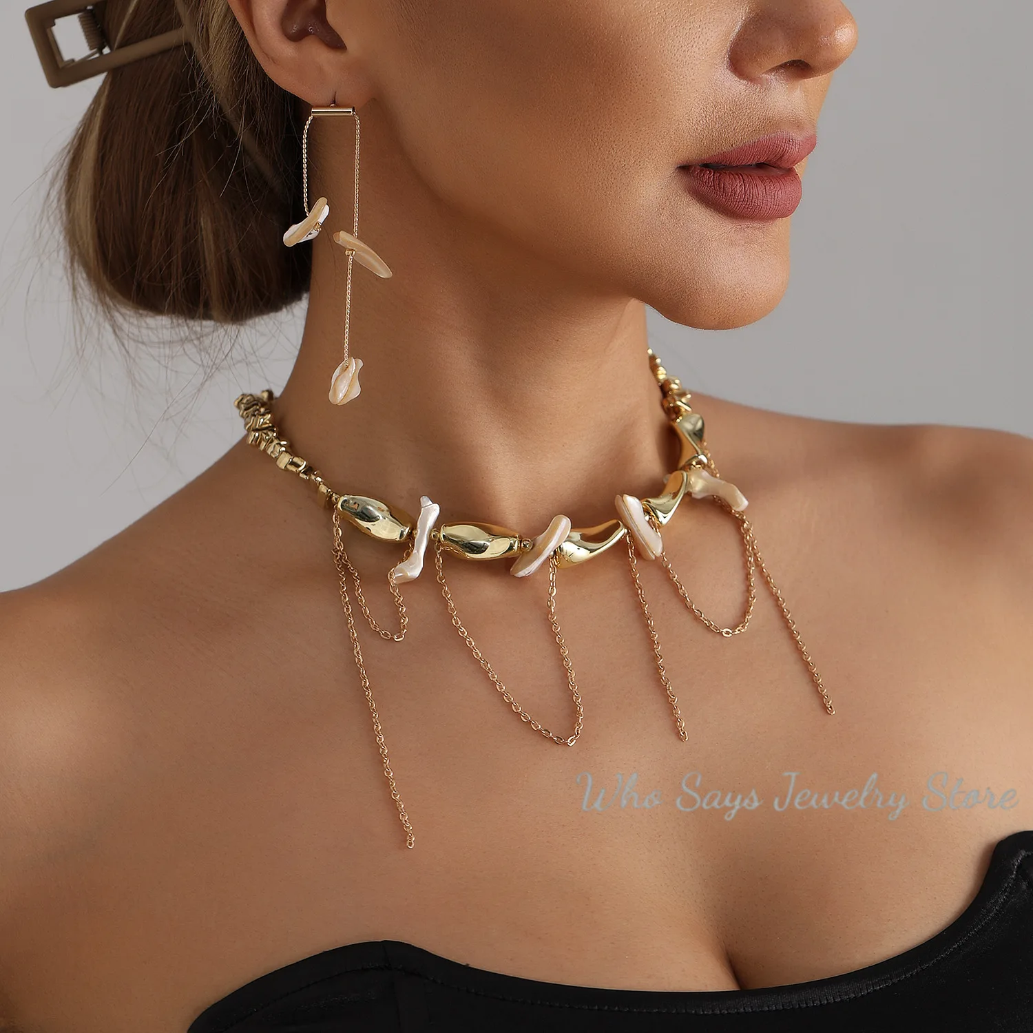 Collar con Cadena de Cuentas y Flecos para Mujer, Collares con Colgante en Capas, Cadena Y2K para Chicas