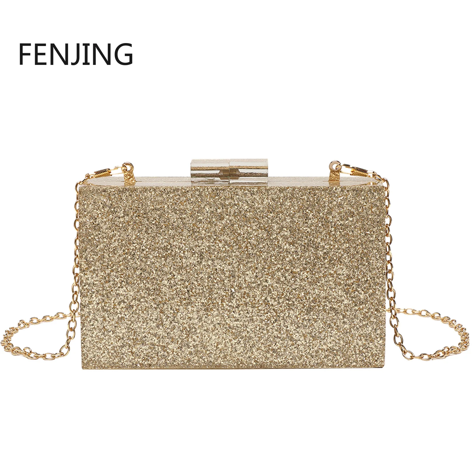 

Sequined Acrylic Box Party Clutches Wedding Evening Bags for Women Designer Female Purses and Handbags Chic Chain Shoulder Bag