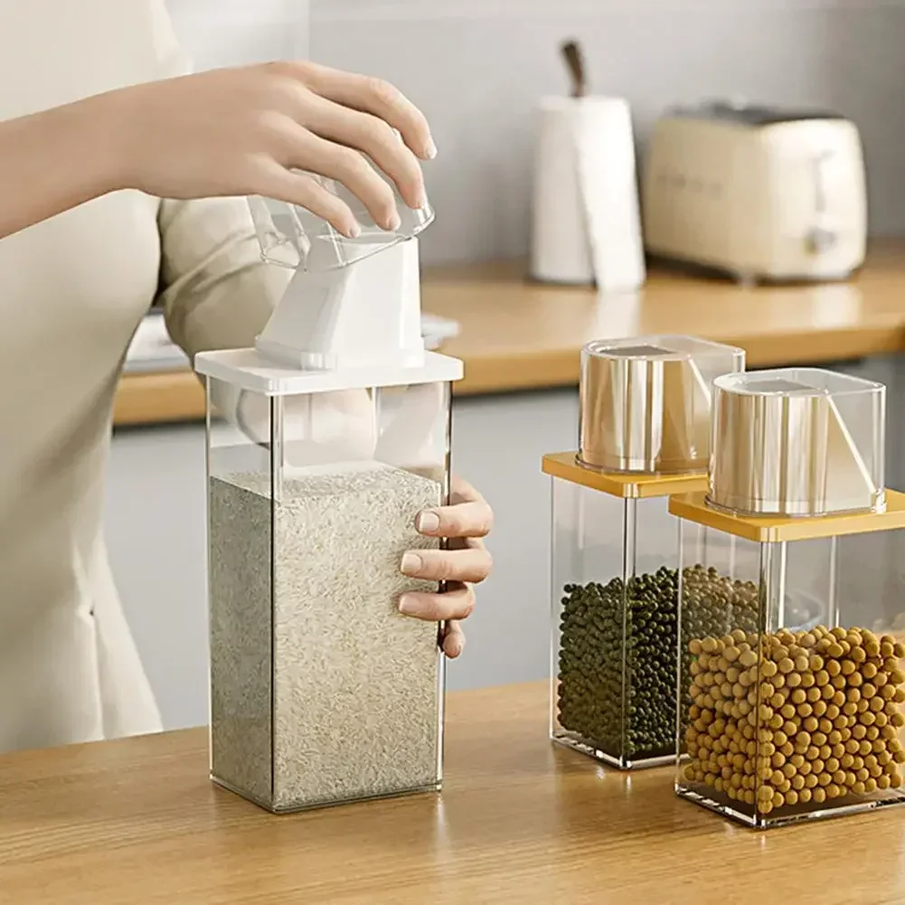 

Kitchen Airtight Cereal Container Oatmeal Dispenser with Pour Spout Measuring Cup Food Sugar Grain Flours Nuts Storage Organizer