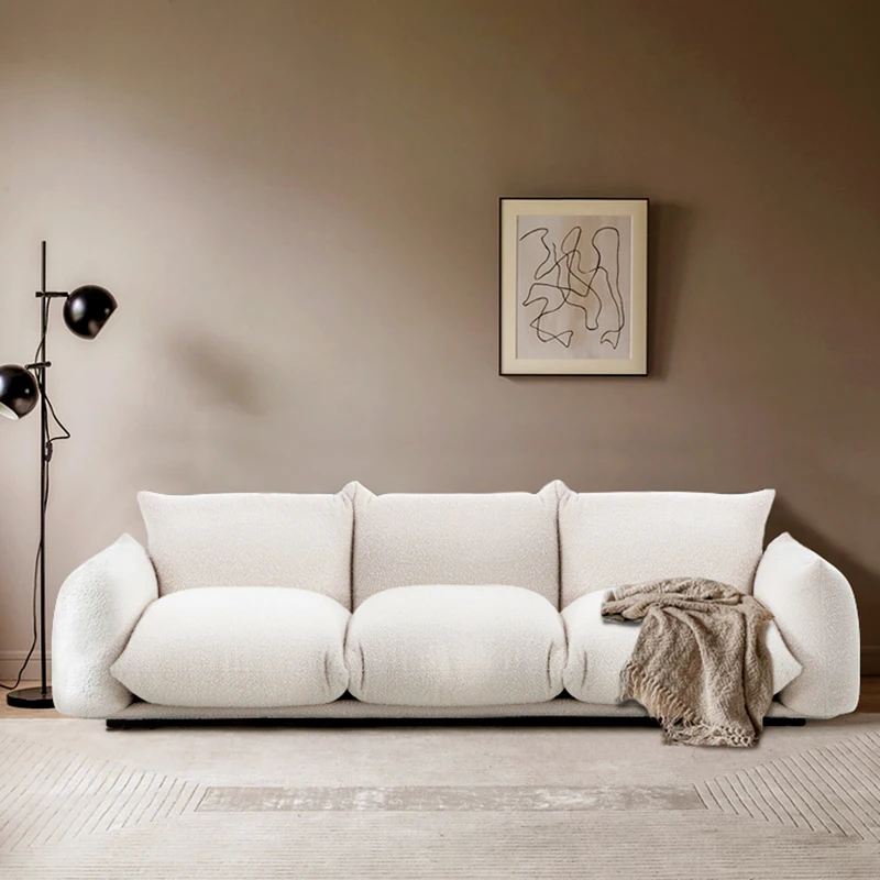 Italian Light Luxury Nordic Quiet Wind White Lamb Velvet Fabric Art Middle Ages Bread Three Person Sofa