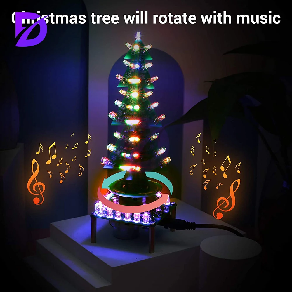 Rotating Colorful Music Christmas Tree Led Flowing Water Electronic Diy Electronic Kit Christmas Decoration Gift