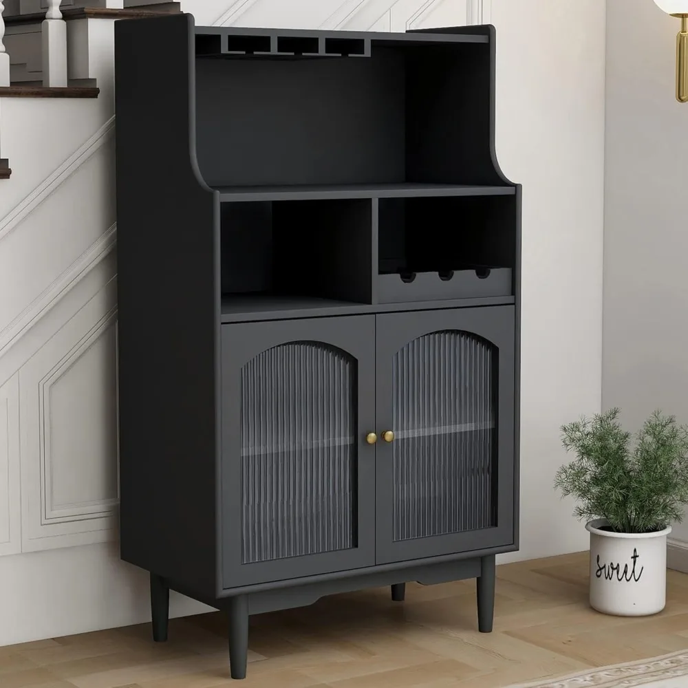 

Loscear Wine Liquor Cabinet Bar for Home with Removable Wine Rack and Storage, Dark Grey Wood Coffee Bar Cabinets for Home with