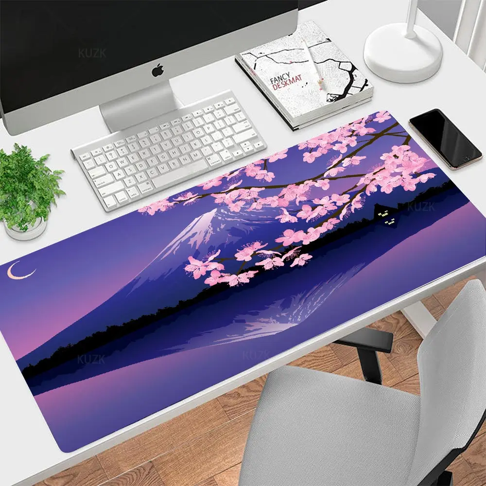 

Mount Fuji Cherry Trees Desk Mat Purple Blue Mousepad Japanese Fuji Sakura Blossom Landscape Xxl Large Gaming Anime Mouse Pad