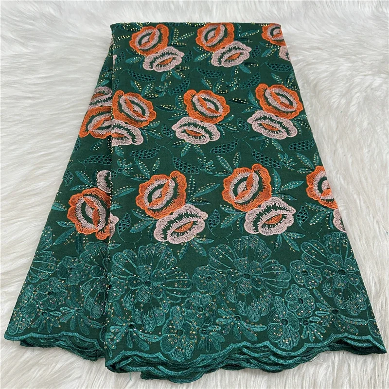 

5-ярдовая высококачественная швейцарская кружевная ткань, сухая кружевная вышивка, африканская 100% хлопчатобумажная ткань, швейцарская вуаль, кружево в Дубае, 18L1101502