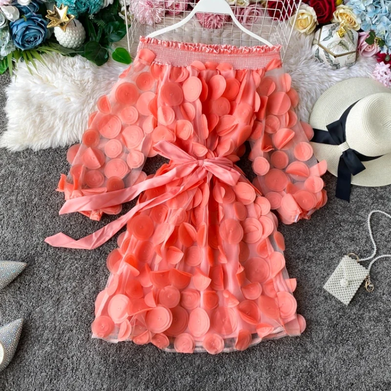 2024 Spring Sexy off shoulder dresses bandage short Dress summer flower Party casual Women beach holiday a-line elegant dress