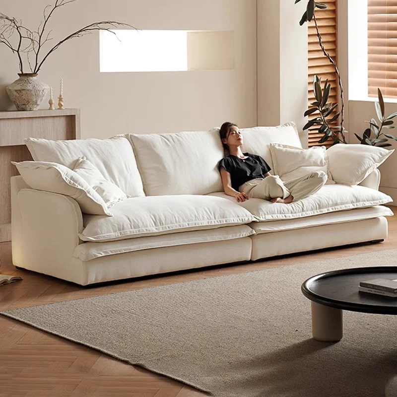Cotton and linen fabric autumn pool sofa straight row large sitting deep living room small apartment