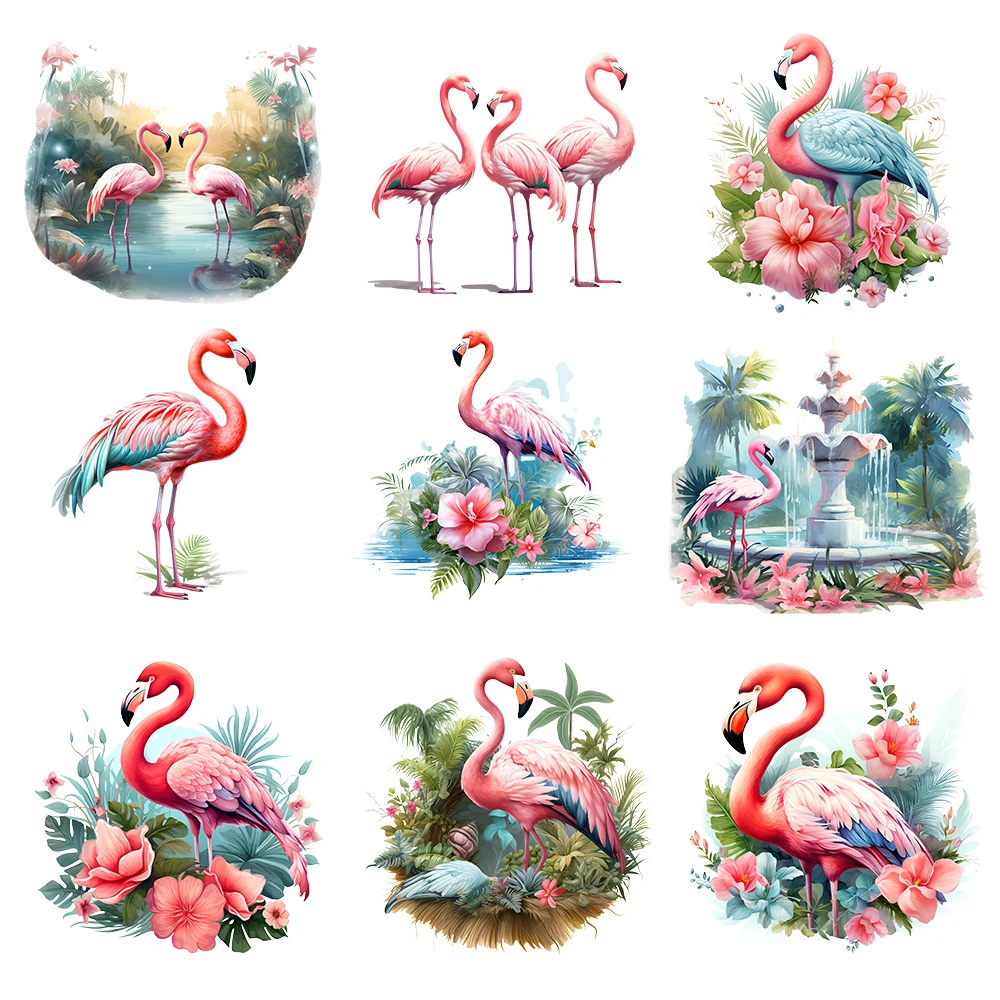 15cm Kid Flower Flamingo Iron On Heat Transfer Sticker For Clothes DTF Pinted Vinyl Thermal Appliques Washable T-Shirt Decal