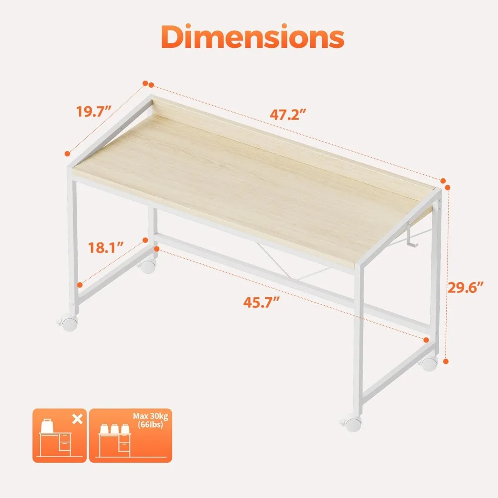 مكتب ألعاب مدمج مع عجلات للمساحات الصغيرة، ومكتب منزلي حديث وبسيط وطاولة كتابة للدراسة #2