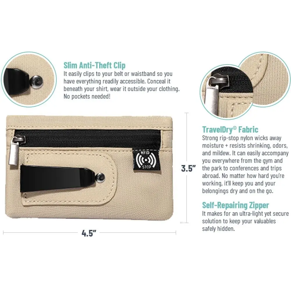 Robuste Mini-Geldbörse aus Polyester mit Reißverschluss und Gürtelclip, 7 Farben, einfache Stofftasche, nicht geflochtener Karten-Organizer für Herren und Damen