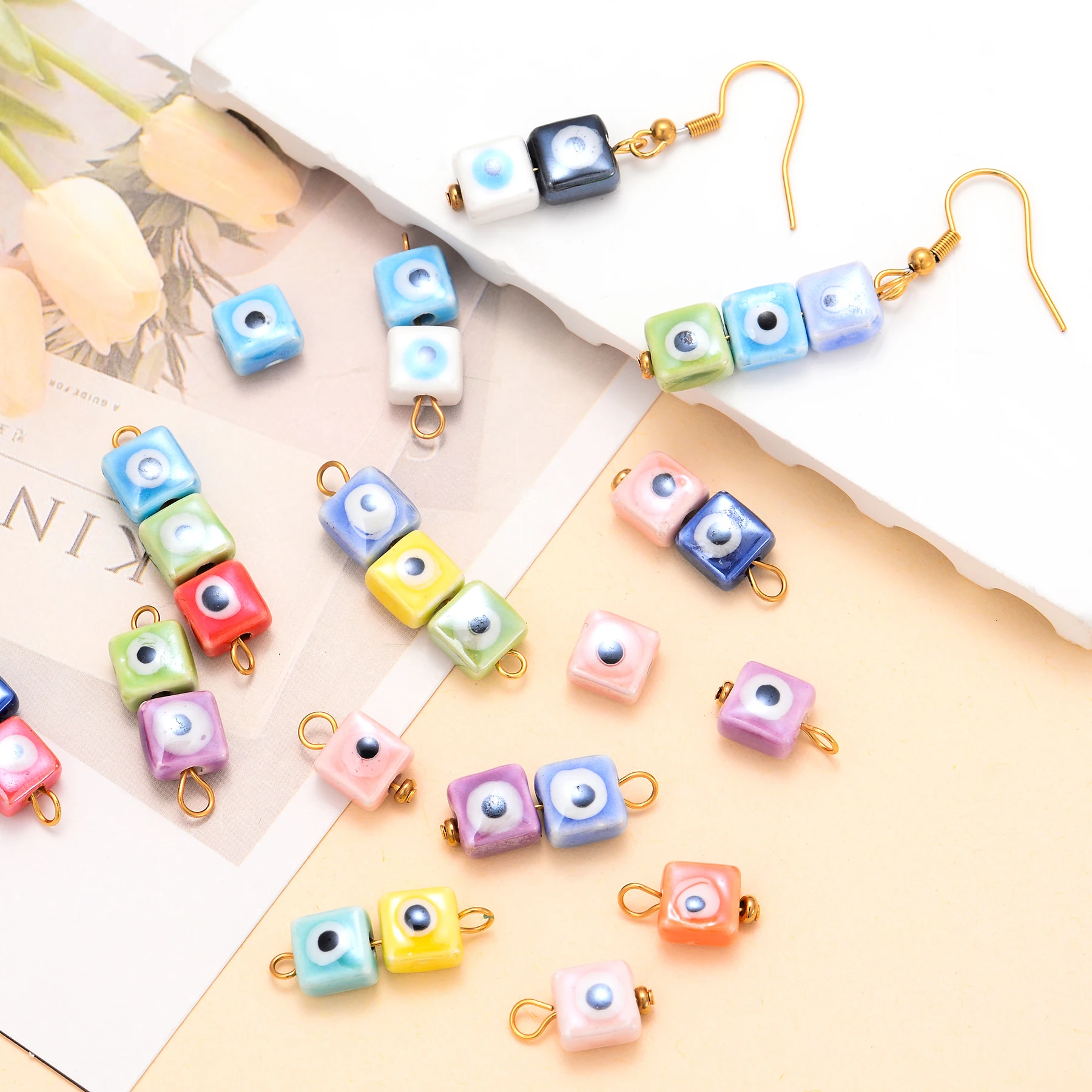 

20Pcs Mixed Random Fun Ceramic Evil Eye Beads Connector for Making DIY Necklace Earrings Handmade Jewelry Pendant