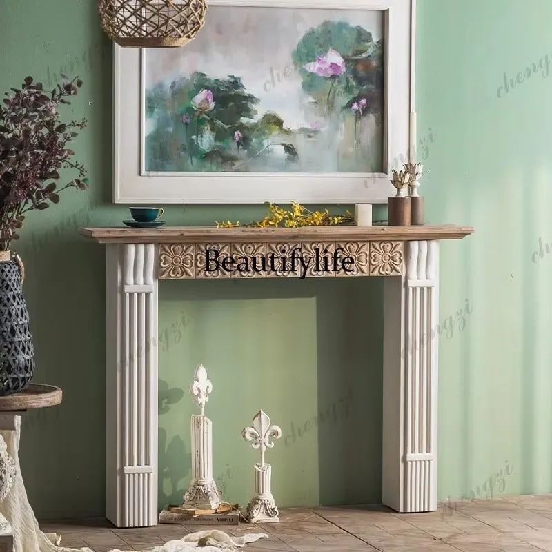 BBB New decorative fireplace American retro solid wood carving flower entry porch   hotel front hall rack