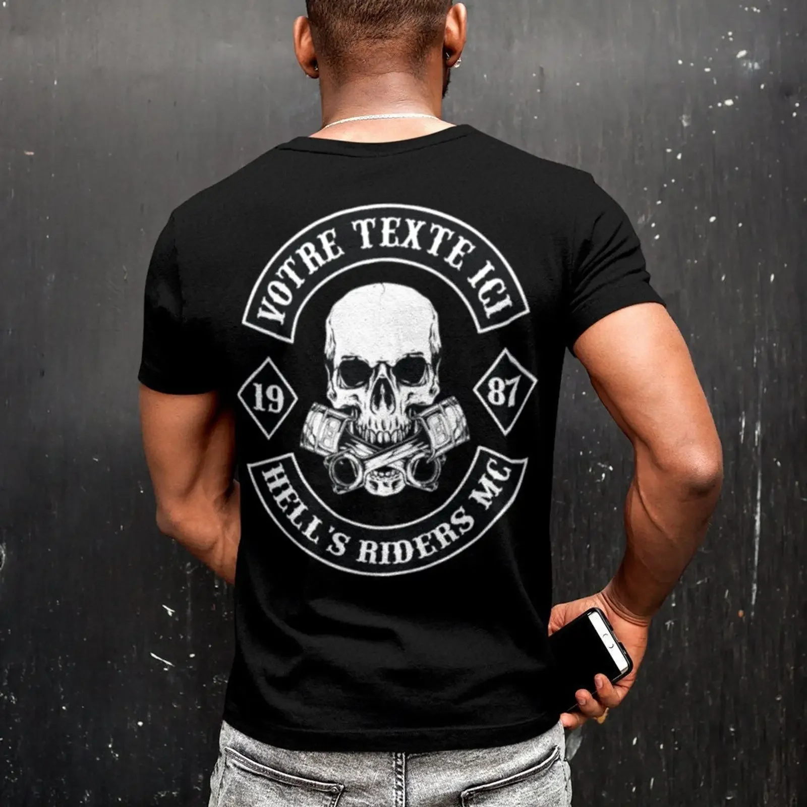 Customizable Men's Motorcycle Biker T Shirt 100 Cotton Skull Piston Print Personalized In France vintage Washed graphic