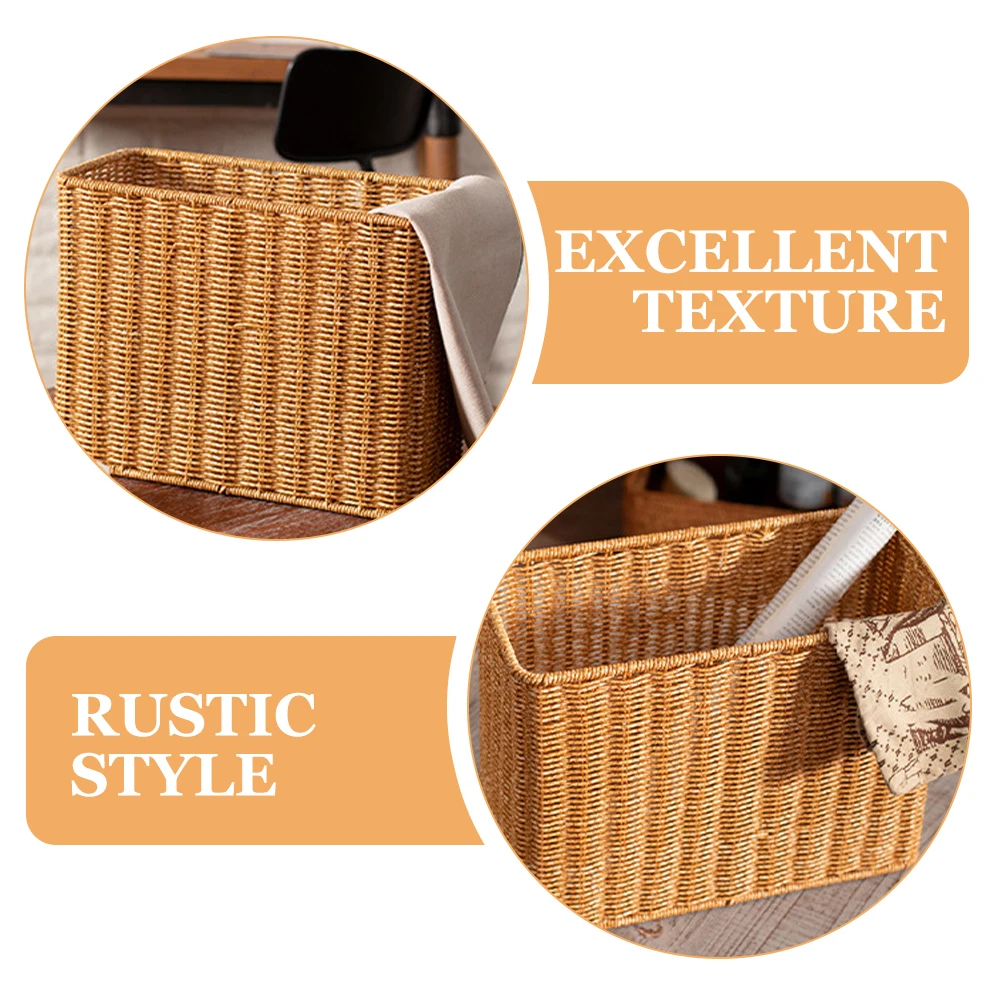 

Narrow High Storage Basket Desktop Decorative Rattan Toy Rack Pantry Plastic Imitation Organizer Large Size Wear Resistance