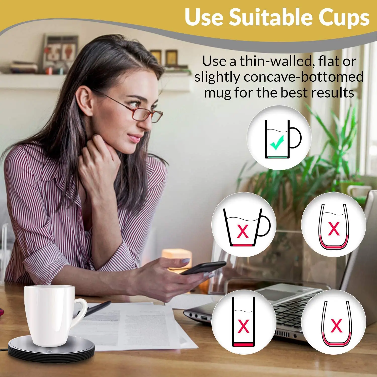 Electric , Mug Warmer for Desk 2 Setting Cup Warmer, Easy to Use Warming Plate,US Plug