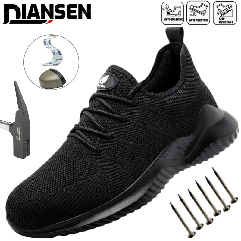 Men's Steel Toe Protective Safety Shoes Kevlar Lightweight Non Slip Abrasion Resistant Outside Working Sneakers Shoes For Men