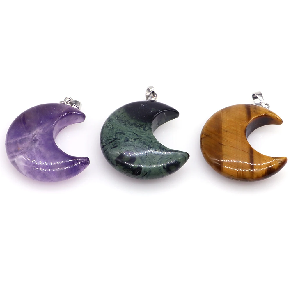 Natural Stone Moon Necklaces For Women Healing Crystals Hand Carved Pendant Gemstone Jewelry DIY Making Gift Fashion Accessories