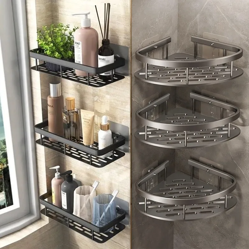 Kitchen Storage bathroom shelves Organizer No-punch Shelf Aluminum Alloy Shower Shampoo Rack Shower Shelf Bathroom Accessories