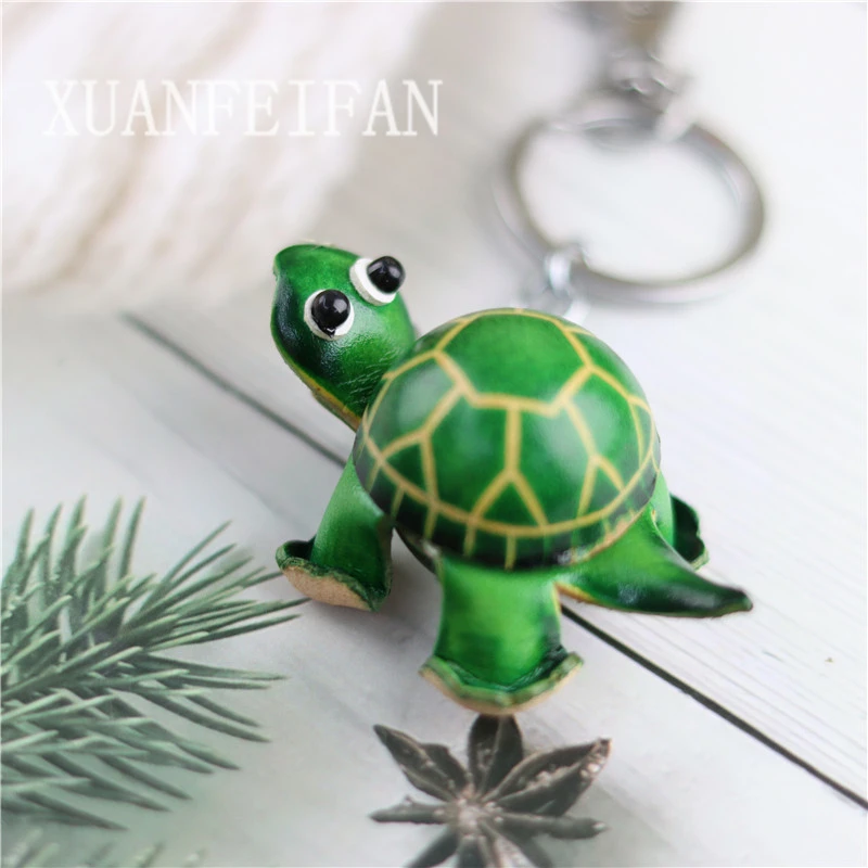 First Layer Cowhide Mini Turtle Keychain Couple Pendant Backpack Accessories Creative Gifts