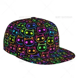 Flat Brim Neon Cats Baseball Cap Hip Hop Fashionable All Seasons for Men Women Teens Boys One Size Adjustable Snapback Hat