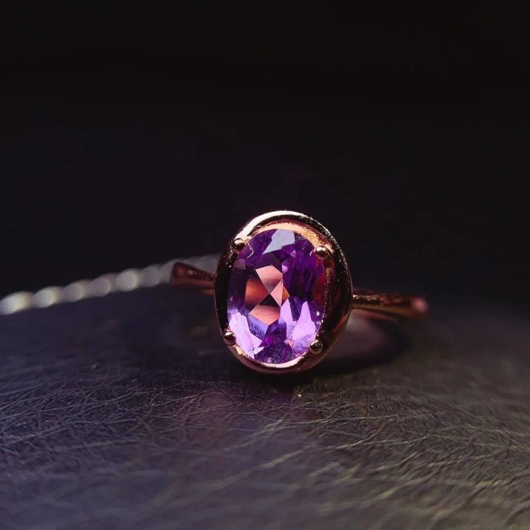 

Классическое дышащее кольцо из стерлингового серебра 925 пробы с натуральным аметистом, роскошные женские украшения с сияющим драгоценным камнем