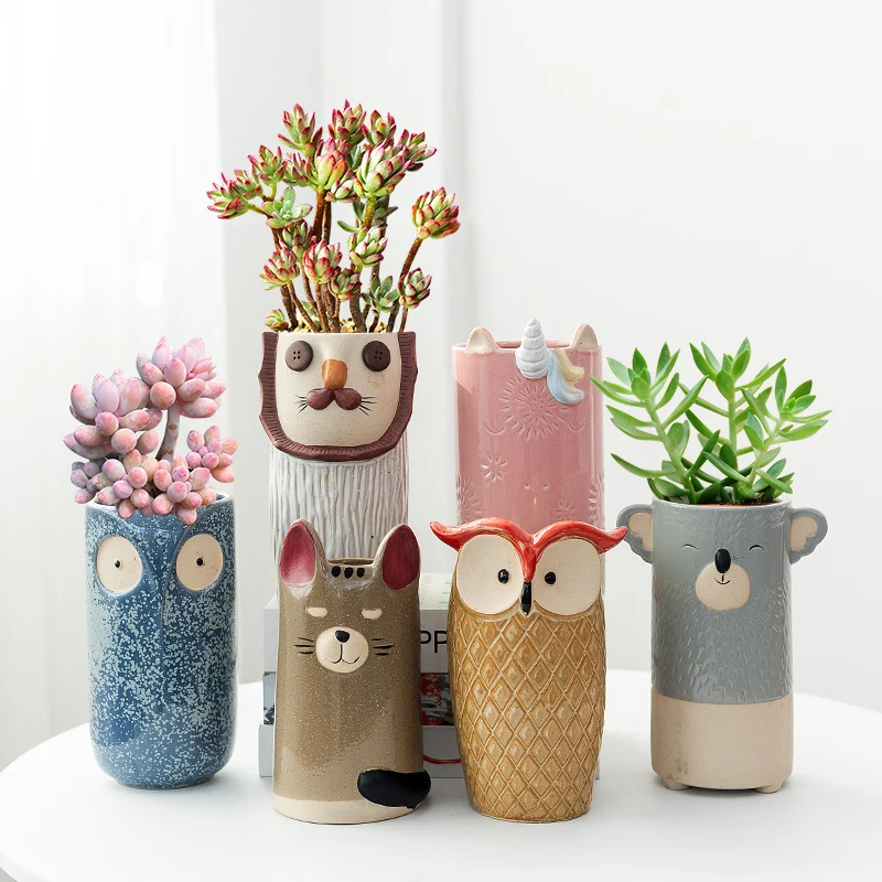 Creative Cartoon Animal Ceramic Flower Pot Pothos Plant Flower Pot Garden Decoration Countertop Flower Pot Crafts Vase Decor