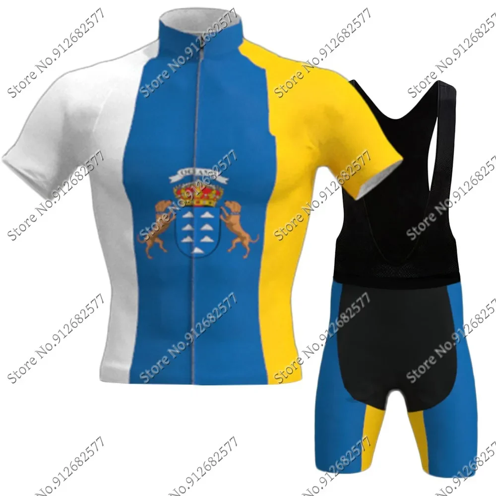 2023 Canary Islands Flag Cycling Jersey Set Men Retro Bicycle Clothing Road Bike Shirts Suit Bicycle Bib Shorts MTB Ropa Maillot